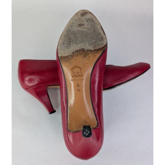 Vintage YSL Paris Shoes Size 8N Cherry Red Leather Pumps - Picture 10 of 11